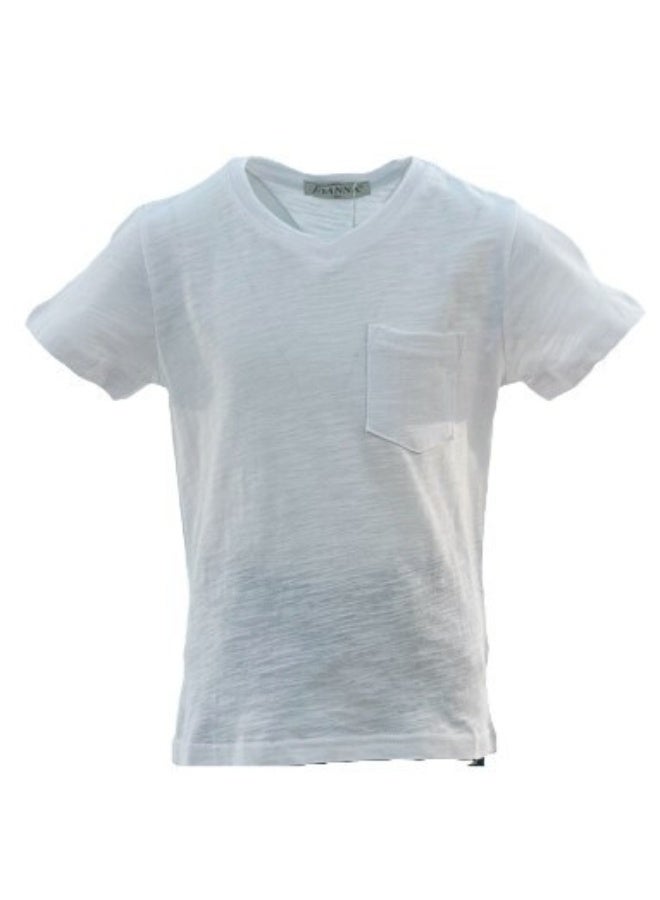 JOANNA JOANNA 21832B Boy's V-Neck Pocket Short Sleeve T-Shirt - White - Image 1