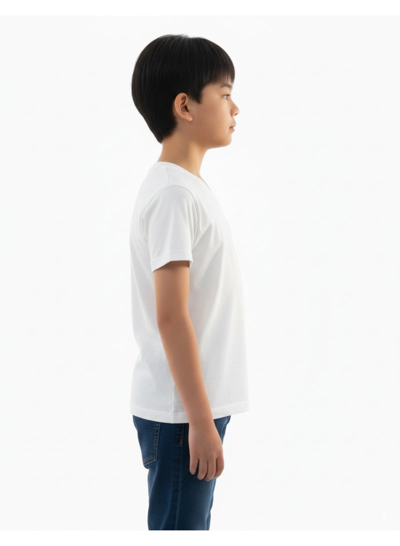 جوانا تي شيرت أولاد برقبة على شكل V وجيب وأكمام قصيرة - أبيض - Image 2