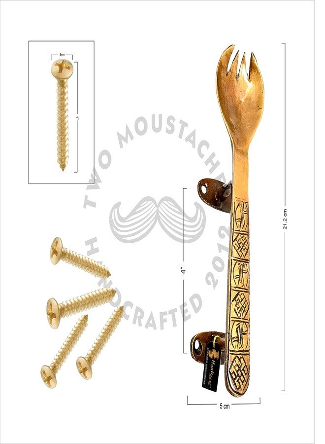 Two Moustaches Fork Design Brass Door Handle, Main Door Handles, Door Handle for Home Decor, Brass Door Pulls and Window/Cupboard Handle, Cutlery Spoon Fork Design Pack of 1 - Image 5