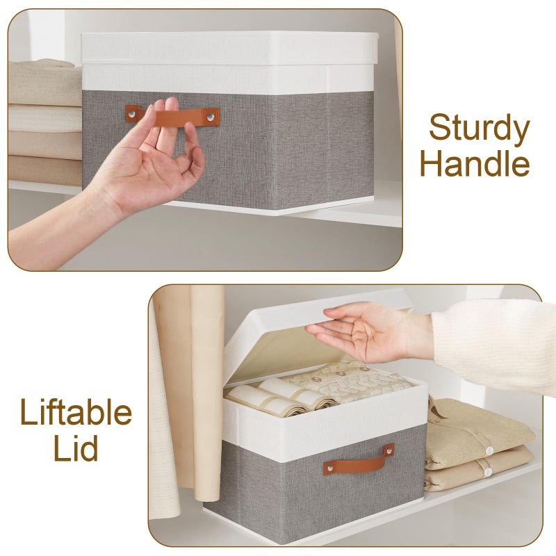 YheenLf Storage Baskets with Lids, Closet Organizer Boxes, Foldable Shelves Storage Bins with Handles, White and Grey, 3 Pack, 13 x 9.1 x 7.9 Inch - Image 5