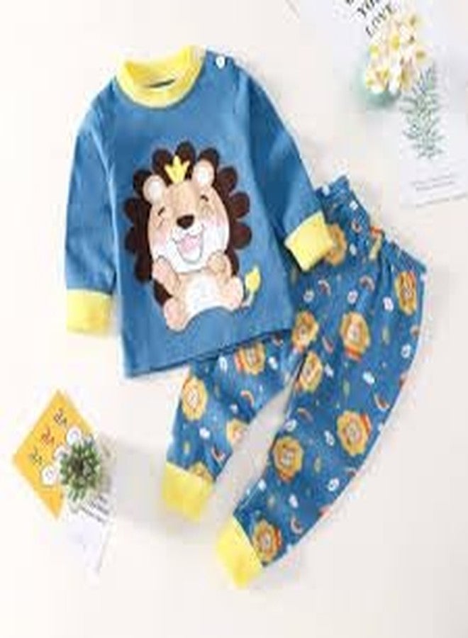 Bold N Elegant Kid's Cartoon Print Cotton Full Sleeve T-shirt & Pajama PJ Casual Clothing Set for Infant Toddler Baby Boy Girl Kids (4-5 Years, Blue) - Image 2