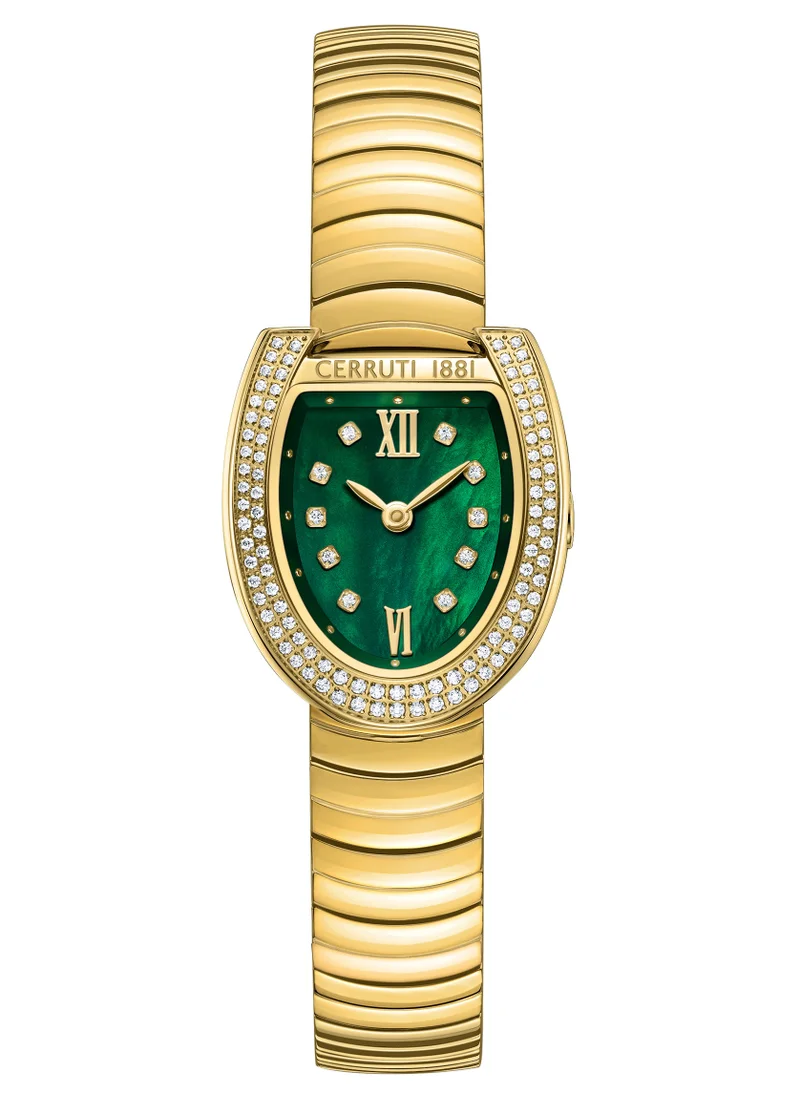 شيروتي 1881 Cerruti 1881 Lerici Analog Women's Watch - Green Mother of Pearl Dial, Roman Numerals, Gold Plated Bracelet
