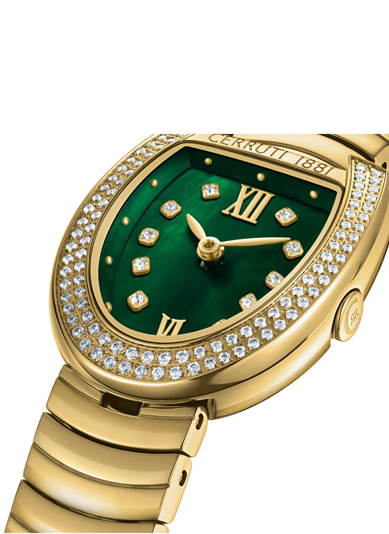 شيروتي 1881 Cerruti 1881 Lerici Analog Women's Watch - Green Mother of Pearl Dial, Roman Numerals, Gold Plated Bracelet