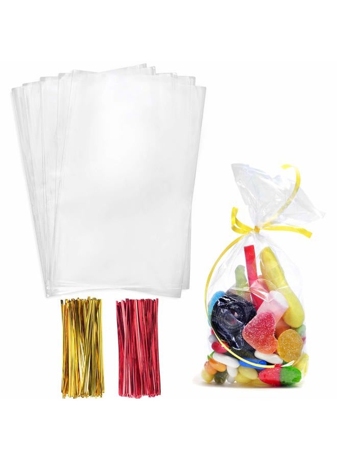 Morepack Cellophane Treat Bags,5x11 Inches 200 Pcs Clear Cellophane Bags with Twist Ties - Image 1