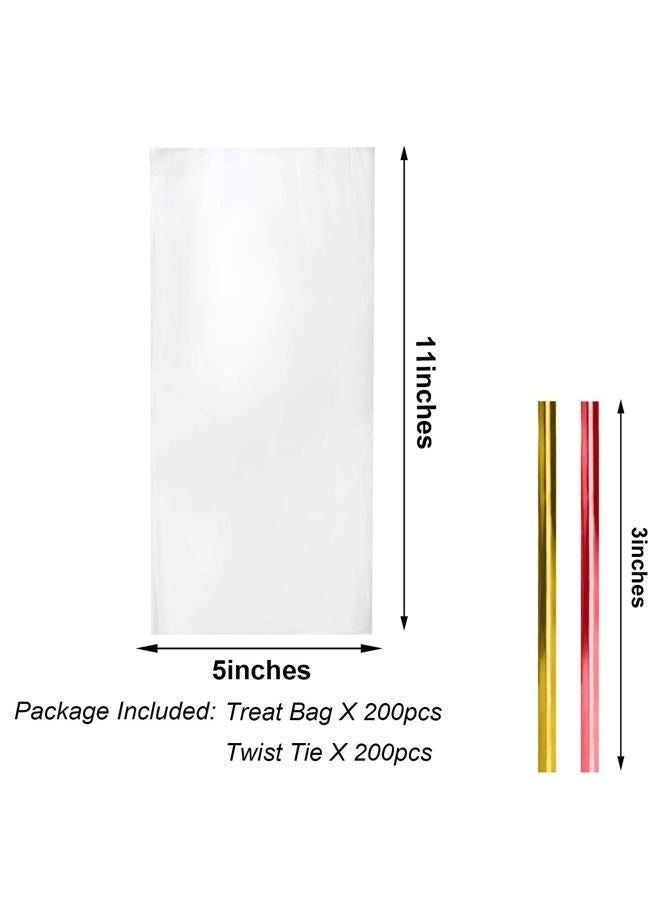 Morepack Cellophane Treat Bags,5x11 Inches 200 Pcs Clear Cellophane Bags with Twist Ties - Image 2