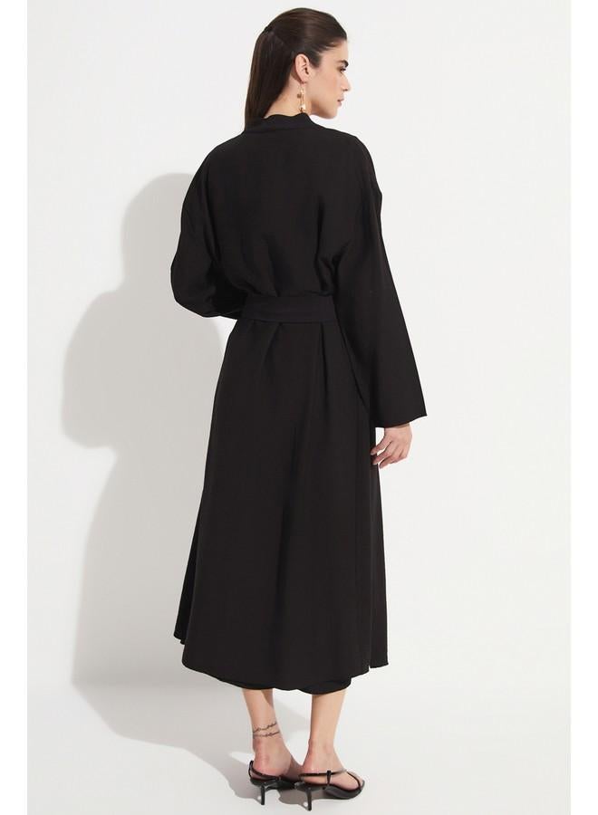 جون طقم فستان كيمونو من مزيج المودال حصري يونيو أسود - Image 4