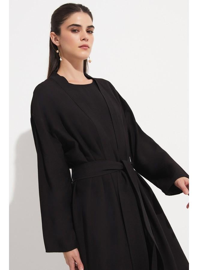 جون طقم فستان كيمونو من مزيج المودال حصري يونيو أسود - Image 2