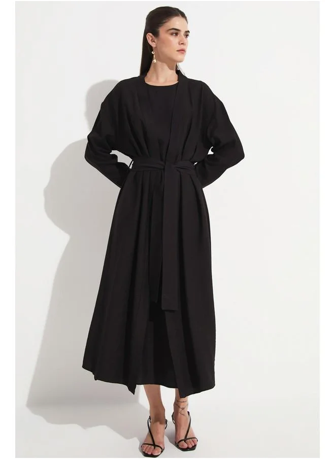 جون June Exclusive Modal Blend Kimono Dress Set Black