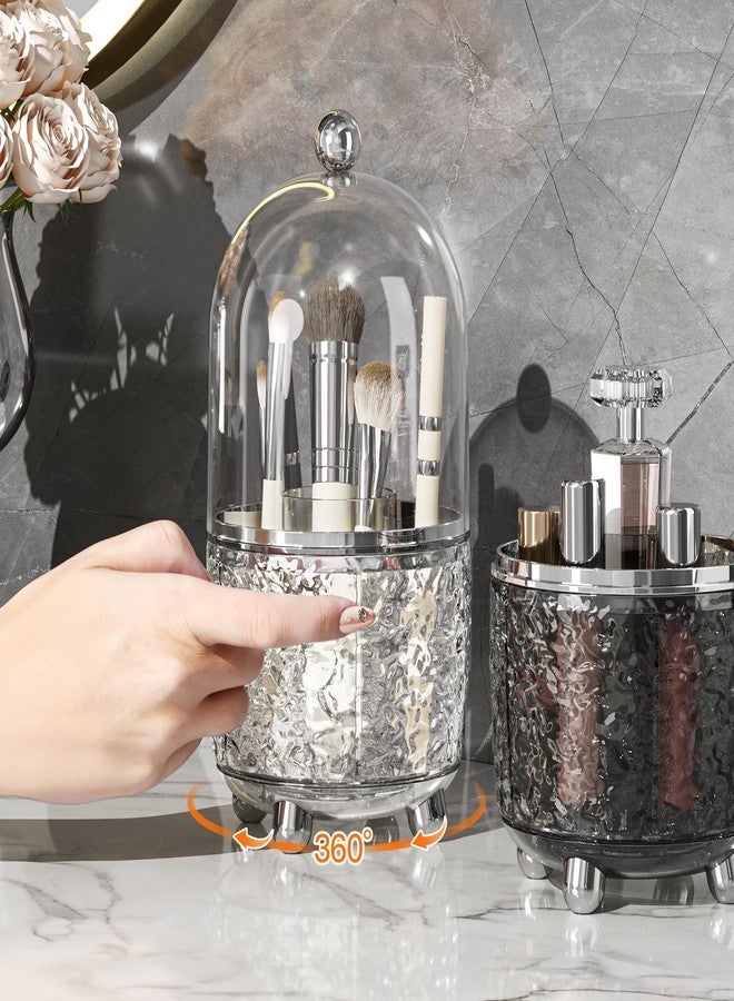 JUPITER WARRIOR J Makeup Brush Holder with Lid 360° Rotating Dustproof Cosmetic Tools Organizer with Cover for Vanity, Dustproof Spinning Brush Storage for Desktop Bathroom Countertop (Grey) - Image 2