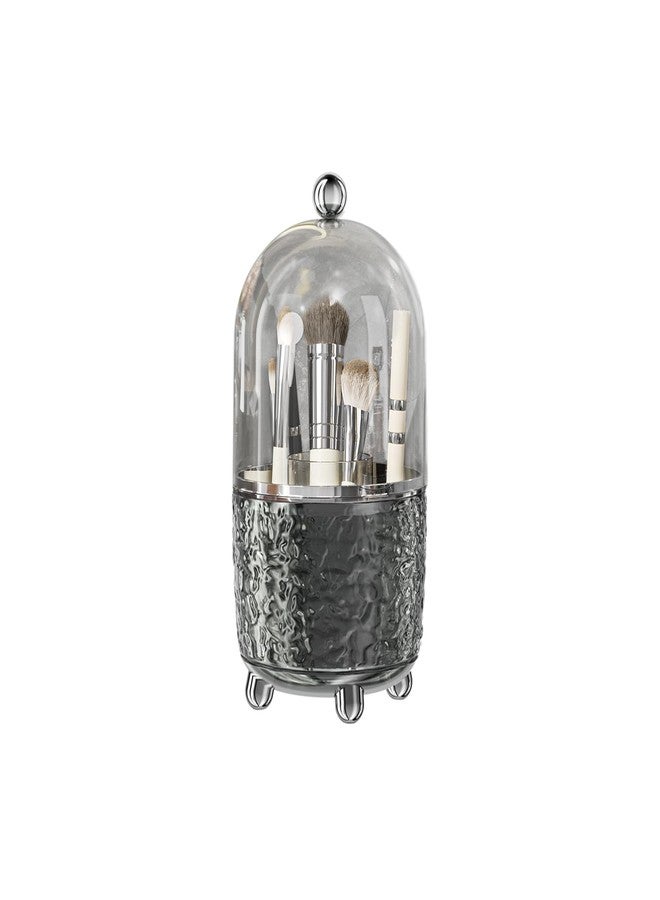 JUPITER WARRIOR J Makeup Brush Holder with Lid 360° Rotating Dustproof Cosmetic Tools Organizer with Cover for Vanity, Dustproof Spinning Brush Storage for Desktop Bathroom Countertop (Grey) - Image 1
