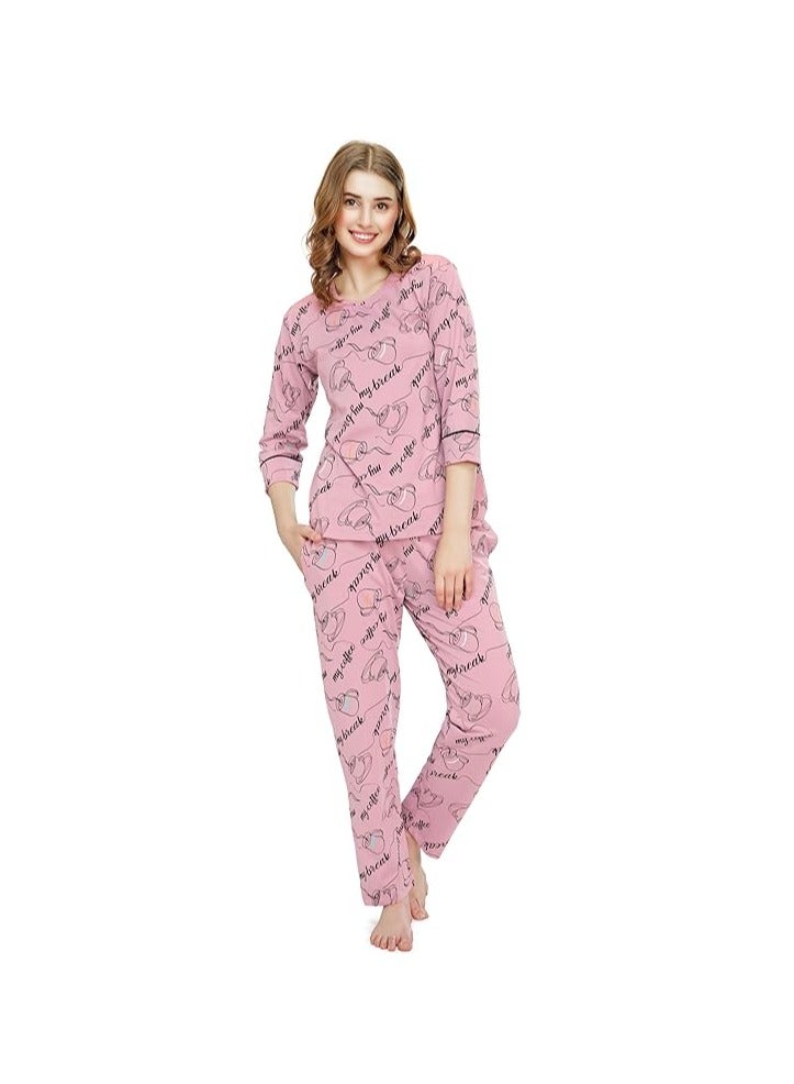 Accessorize Kingdom Night Suit for Women's Cup & Saucer Printed Cotton Night Dress of Top and Pajama Set  - Image 1