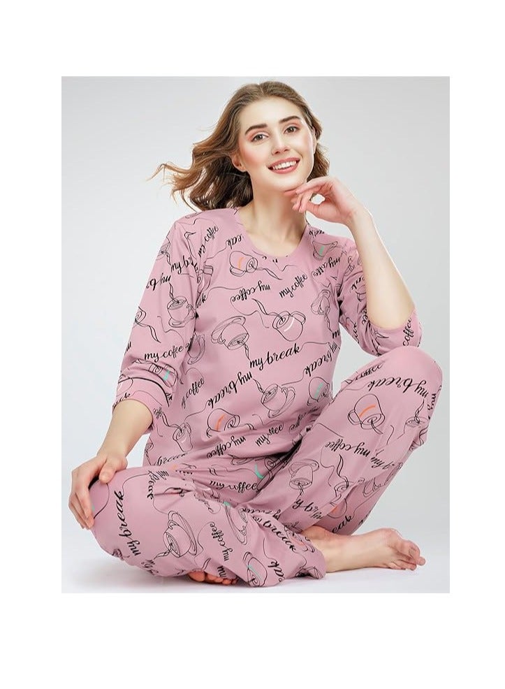 Accessorize Kingdom Night Suit for Women's Cup & Saucer Printed Cotton Night Dress of Top and Pajama Set  - Image 3