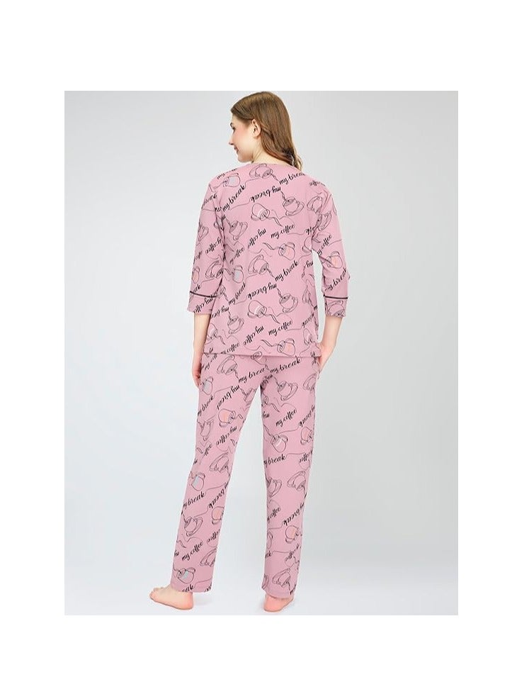 Accessorize Kingdom Night Suit for Women's Cup & Saucer Printed Cotton Night Dress of Top and Pajama Set  - Image 5