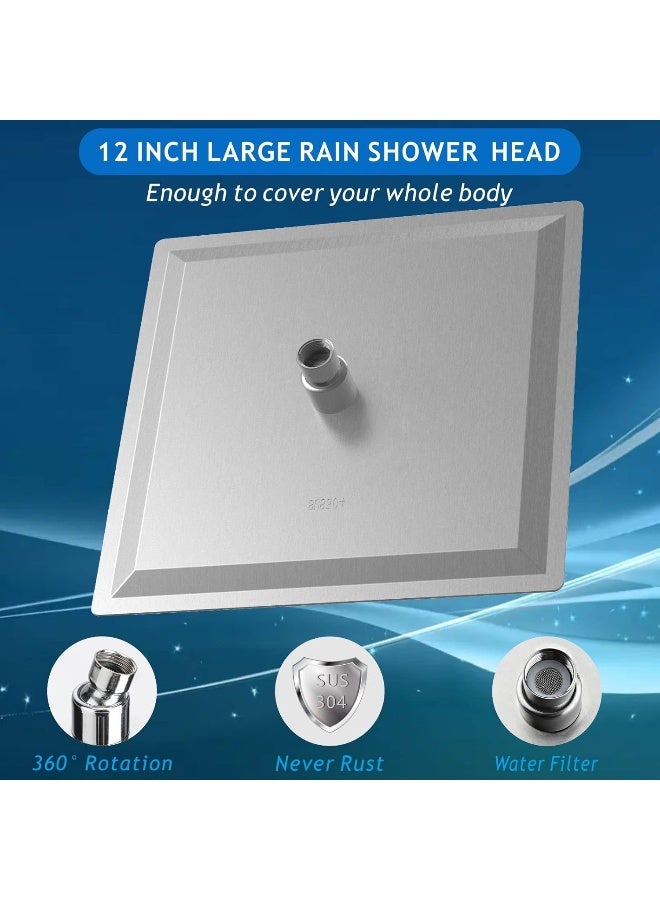 Voolan Rain Shower Head - High Flow Large Rainfall Shower Heads Made of Stainless Steel - Waterfall Bathroom Square Showerhead - Ceiling or Wall Mount (12" Brushed Nickel) - Image 2