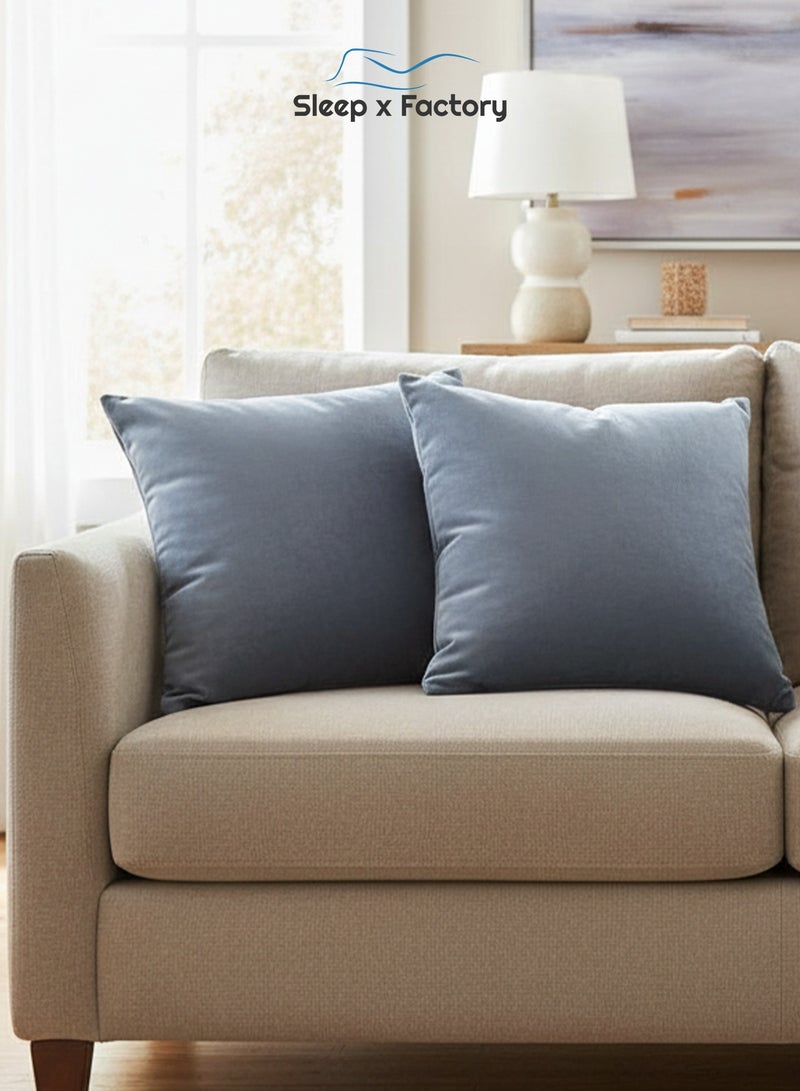 سليب × فاكتوري مخدتين ديكور مخمل أزرق رمادي – 45×45 سم – حشوة مايكروفايبر - Image 2