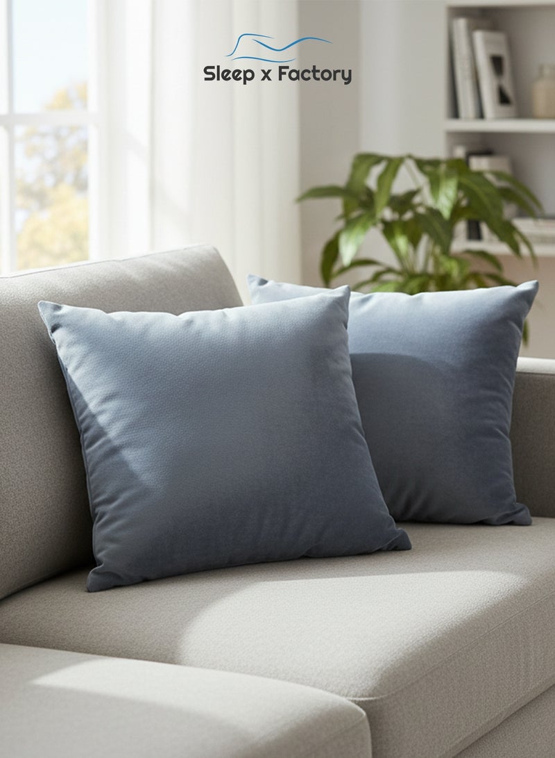 سليب × فاكتوري مخدتين ديكور مخمل أزرق رمادي – 45×45 سم – حشوة مايكروفايبر - Image 1