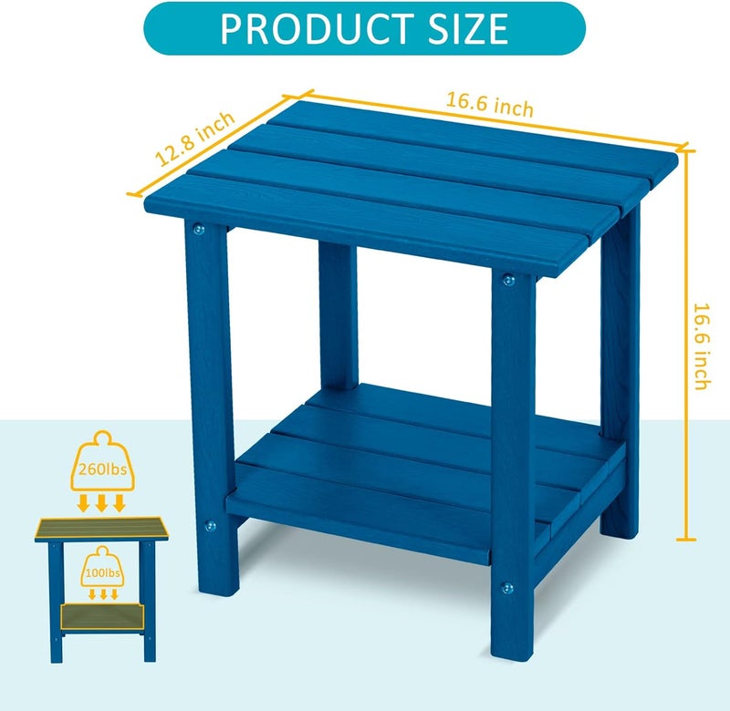 LOENIY 2 -Tier Outdoor Side Table HDPE Adirondack Table Patio Side Table with Wood-Like Grain Weather Resistant End Table Small Outdoor Table(Rectangular, Navy Blue) - Image 3