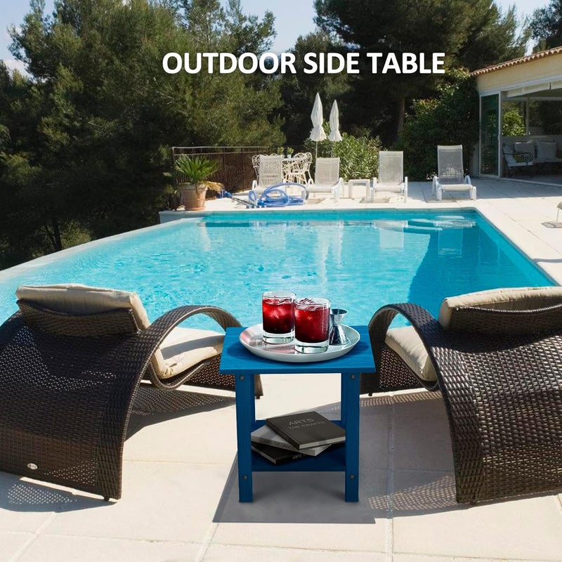 LOENIY 2 -Tier Outdoor Side Table HDPE Adirondack Table Patio Side Table with Wood-Like Grain Weather Resistant End Table Small Outdoor Table(Rectangular, Navy Blue) - Image 2