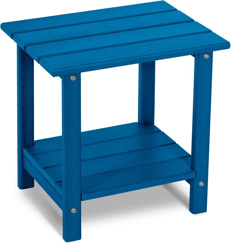 LOENIY 2 -Tier Outdoor Side Table HDPE Adirondack Table Patio Side Table with Wood-Like Grain Weather Resistant End Table Small Outdoor Table(Rectangular, Navy Blue) - Image 1
