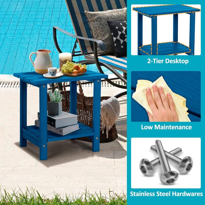 LOENIY 2 -Tier Outdoor Side Table HDPE Adirondack Table Patio Side Table with Wood-Like Grain Weather Resistant End Table Small Outdoor Table(Rectangular, Navy Blue) - Image 4