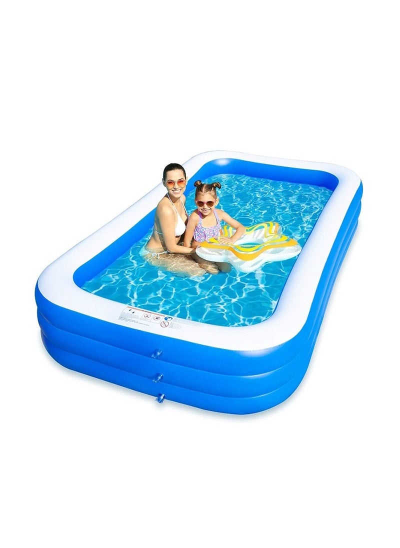 210x140x60cm 3-Layer Rectangle Shape Inflatable Swimming Pool, Thickened Durable Family Swimming Pool, Summer Pool Fun Outdoor Water Toys for Adults and Kids, Suitable for 1-4 People