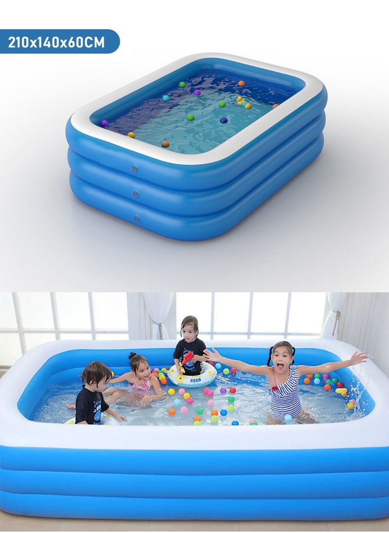 TAPIT 210x140x60cm 3-Layer Rectangle Shape Inflatable Swimming Pool, Thickened Durable Family Swimming Pool, Summer Pool Fun Outdoor Water Toys for Adults and Kids, Suitable for 1-4 People  - Image 1