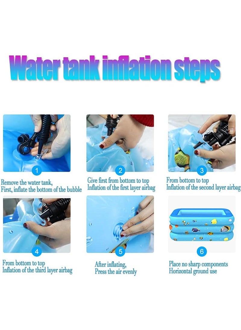 210x140x60cm 3-Layer Rectangle Shape Inflatable Swimming Pool, Thickened Durable Family Swimming Pool, Summer Pool Fun Outdoor Water Toys for Adults and Kids, Suitable for 1-4 People