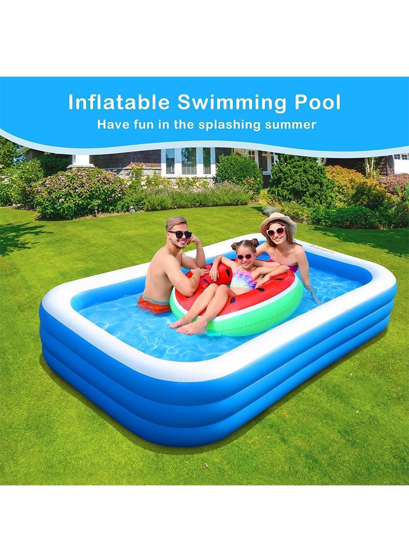 210x140x60cm 3-Layer Rectangle Shape Inflatable Swimming Pool, Thickened Durable Family Swimming Pool, Summer Pool Fun Outdoor Water Toys for Adults and Kids, Suitable for 1-4 People