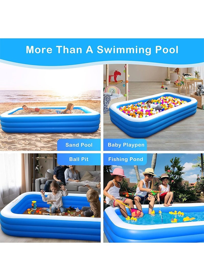 210x140x60cm 3-Layer Rectangle Shape Inflatable Swimming Pool, Thickened Durable Family Swimming Pool, Summer Pool Fun Outdoor Water Toys for Adults and Kids, Suitable for 1-4 People