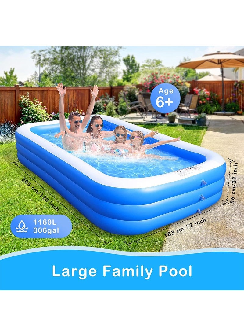 210x140x60cm 3-Layer Rectangle Shape Inflatable Swimming Pool, Thickened Durable Family Swimming Pool, Summer Pool Fun Outdoor Water Toys for Adults and Kids, Suitable for 1-4 People
