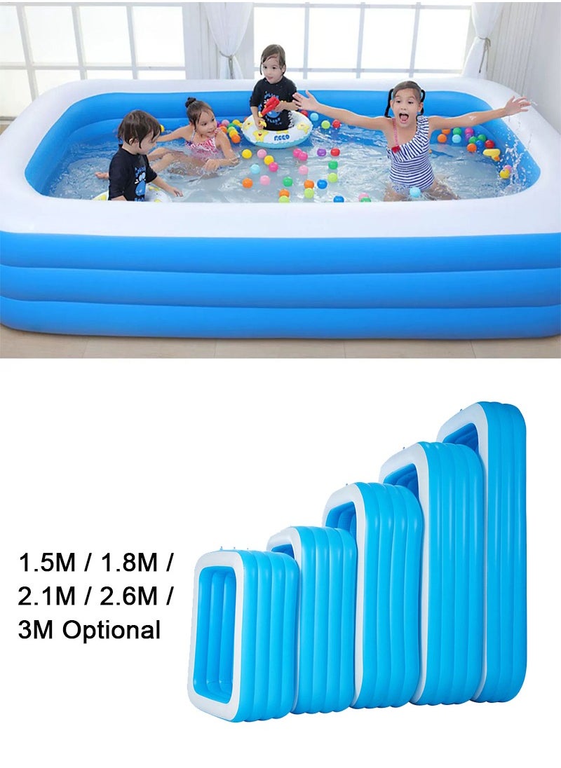 210x140x60cm 3-Layer Rectangle Shape Inflatable Swimming Pool, Thickened Durable Family Swimming Pool, Summer Pool Fun Outdoor Water Toys for Adults and Kids, Suitable for 1-4 People