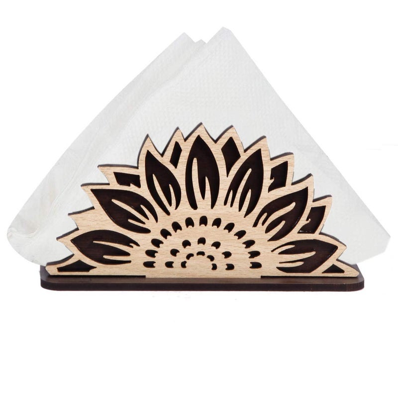 Wooden Handmade Half Sunflower Design Tissue Paper Holder MDF Wood Antique Handcrafted Decorative Wooden Napkin Holder Tissue Holder Stand for Dining Table Restaurant