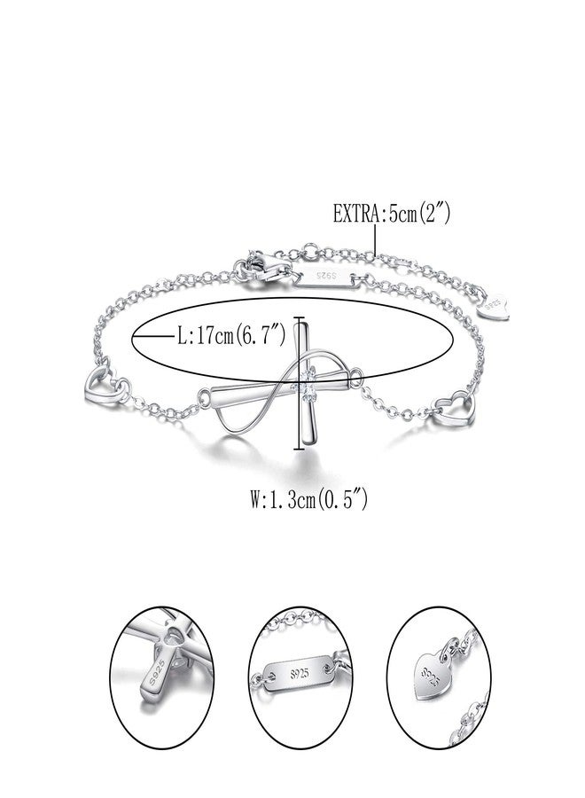 FANZE 925 Sterling Silver Cubic Zirconia Faith Hope Love Cross Bracelet for Women Dainty Jewelry Gift for Christmas Valentine Birthday Mother's Day Clear Sliver-Tone - Image 3