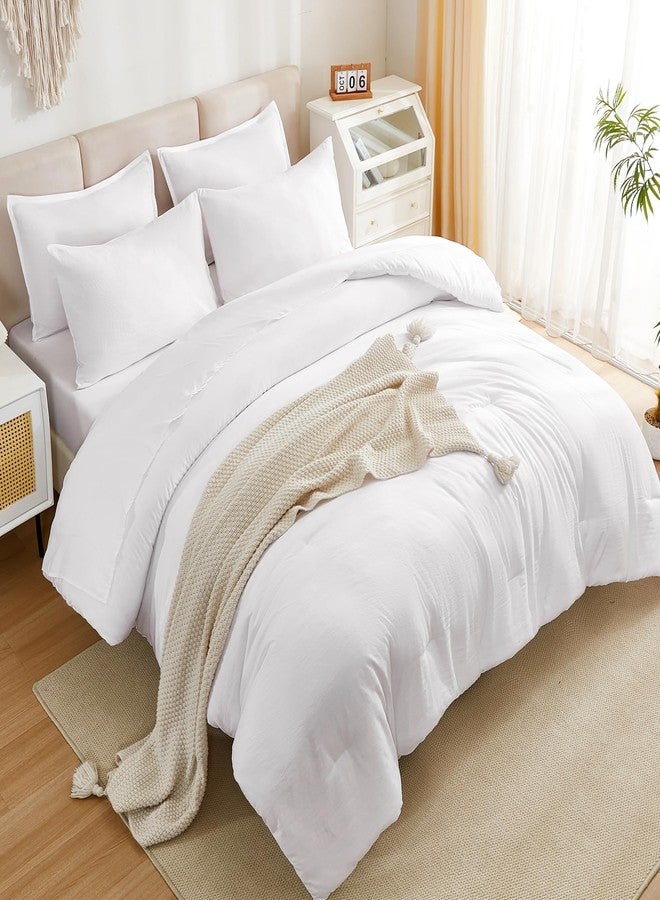 Litanika Twin/Twin XL Size Comforter Set White - 5 Piece Bed in a Bag, Lightweight Bed Set with Comforter, Sheets, Pillowcase & Sham - Image 3