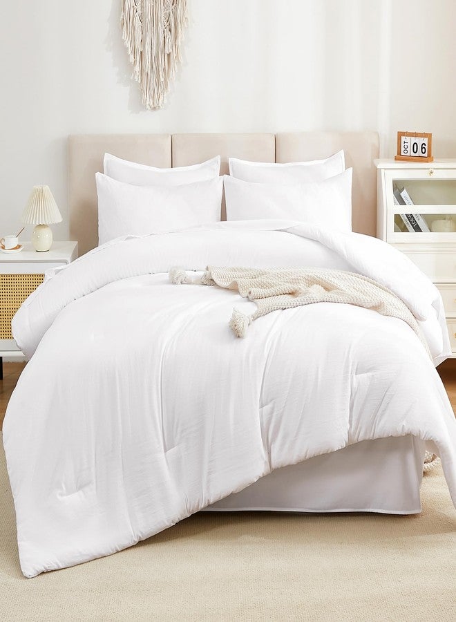 Litanika Twin/Twin XL Size Comforter Set White - 5 Piece Bed in a Bag, Lightweight Bed Set with Comforter, Sheets, Pillowcase & Sham - Image 1