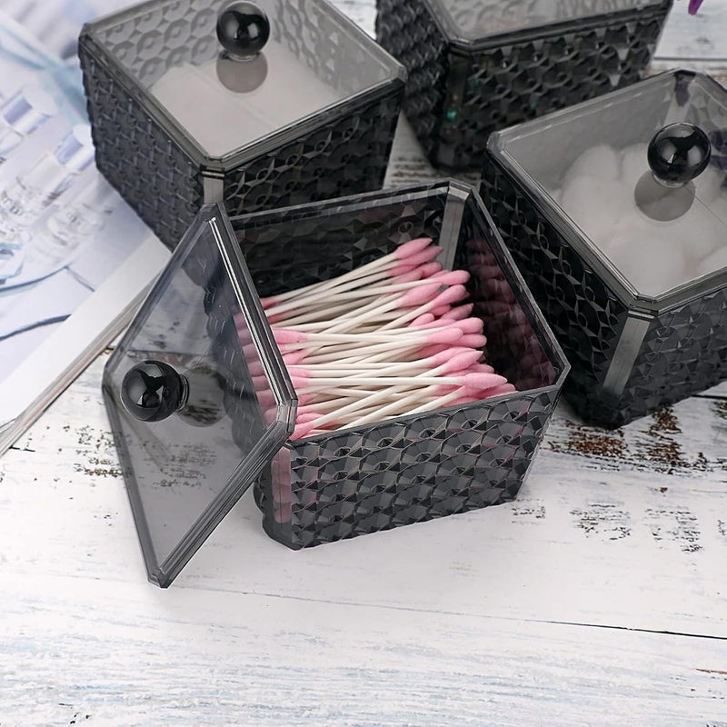 4 Packs Acrylic Cotton Ball Holder Jar with Lid Apothecary Dispenser for Q-Tips, Makeup Sponges, Bathroom and Vanity Storage Organizer - Image 2