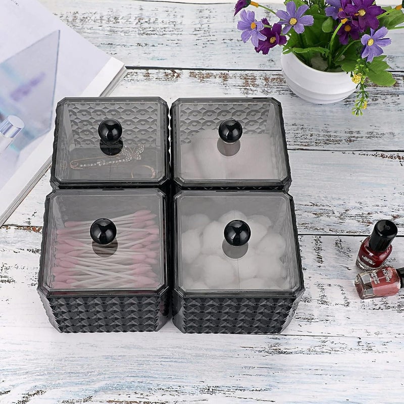4 Packs Acrylic Cotton Ball Holder Jar with Lid Apothecary Dispenser for Q-Tips, Makeup Sponges, Bathroom and Vanity Storage Organizer - Image 4