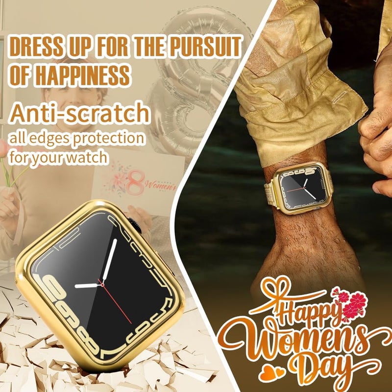 top4cus 41mm Case Soft Flexible Lightweight Anti-Scratch All Around Protective 41mm Iwatch Cover Case Shiny Shockproof Bumper with Screen Protector Compatible with Apple Watch Series 9/8/7 -Gold - Image 3