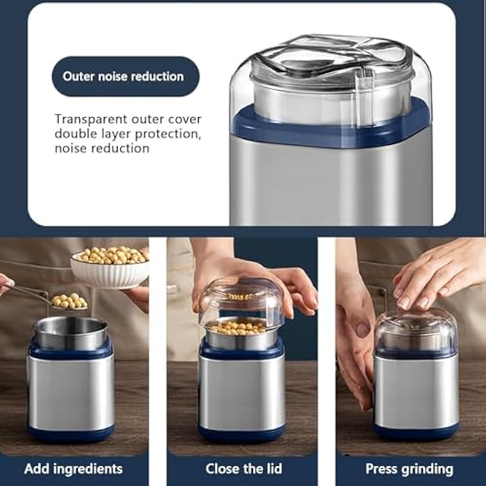Azonee Electric Grinder Coffee Grinder Grinder Low Noise Even And Fast Grinding Stainless Steel Electric Grinder For Coffee Bean Nuts Grains Kitchen Stainless Steel 200W Coffee Grinder - Image 3