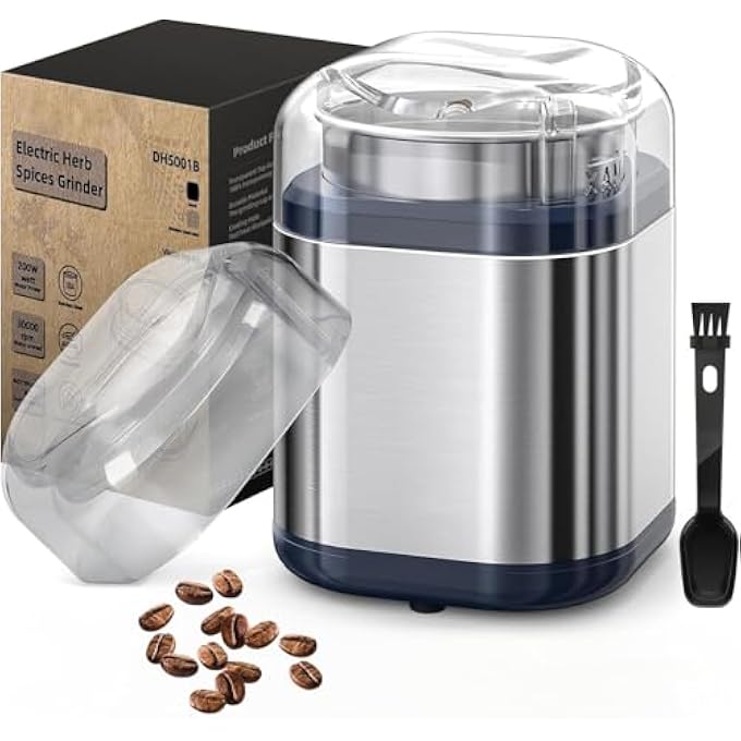 Azonee Electric Grinder Coffee Grinder Grinder Low Noise Even And Fast Grinding Stainless Steel Electric Grinder For Coffee Bean Nuts Grains Kitchen Stainless Steel 200W Coffee Grinder - Image 1