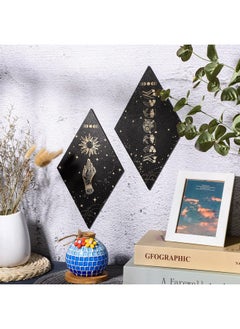 Qunclay 2 Pieces Boho Wall Decor Moon Phases Wall Art Minimalist Boho Wall Decoration Sun And Moon Wall Hanging Decor Farmhouse Rustic Wall Pediments Moon Phases For Bedroom Living Room 6.7 X 11.8 Inches  - Image 4