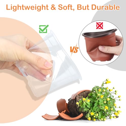 DUNPUTE 15 Pack Clear Nursery Pots with Drainage Holes, 7 Inch Seed Starting Plastic Plant Pots, Transparent Variety Pack Flexible Garden Pot for Outdoor Indoor (Clear, 7 Inch) - Image 4