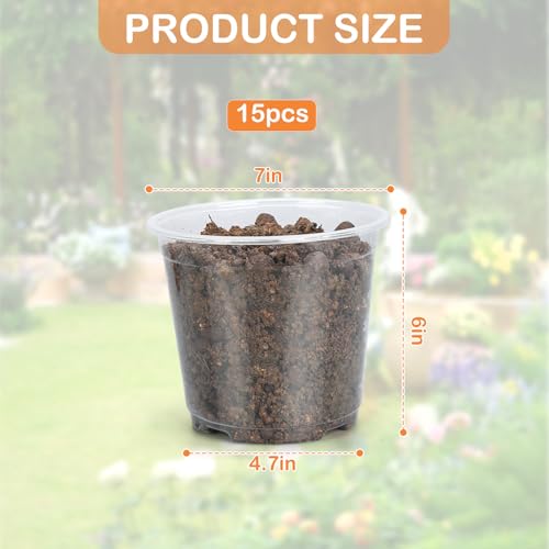 DUNPUTE 15 Pack Clear Nursery Pots with Drainage Holes, 7 Inch Seed Starting Plastic Plant Pots, Transparent Variety Pack Flexible Garden Pot for Outdoor Indoor (Clear, 7 Inch) - Image 3