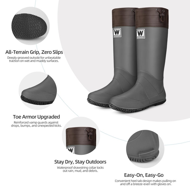 wasserflux Womenâ€™s Waterproof Mid-Calf Rain Boots â€“ Lightweight Foldable Rubber Boots with Adjustable Cuff & Anti-Slip Sole for Gardening and Outdoor Work(Grey,US 7) - Image 3
