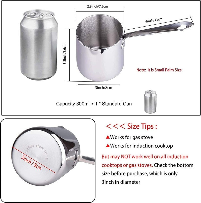 IMEEA Butter Warmer Turkish Coffee Pot Milk Warmer Pot Mini Saucepan with Spout 18/10 Tri-Ply Stainless Steel (10oz/300ml) - Image 2