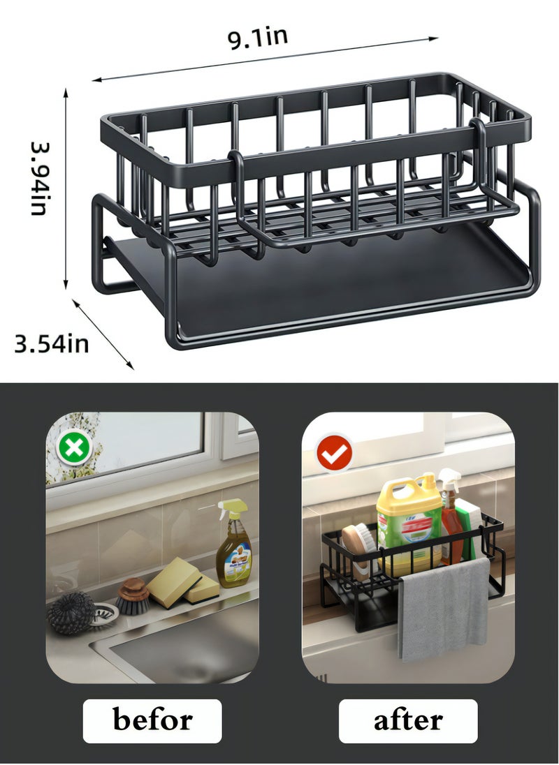 ATRI Stainless steel dishwashing sponge holder، Dish Soap and Sponge Holder for Kitchen Accessories Storage, Black  - Image 3