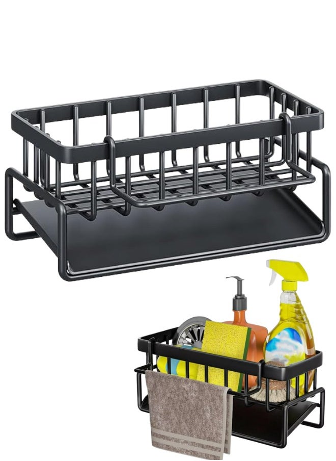 ATRI Stainless steel dishwashing sponge holder، Dish Soap and Sponge Holder for Kitchen Accessories Storage, Black  - Image 1