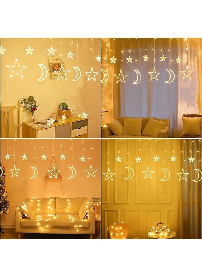 Pomefar - Ramadan Decorations For Home Star Moon Lights Outdoor Ramadan Lights 8 Modes Waterproof Star Moon Curtain Lights Window Fairy Lights For Backyard Garden Patio Home Ramadan Decor Style1 - Image 1