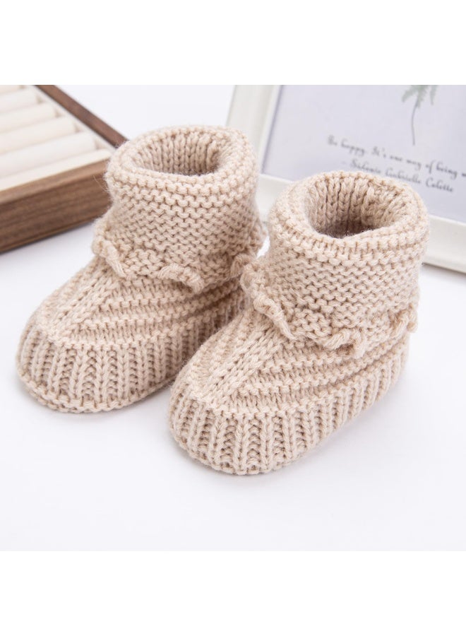Handmade Knitted Cotton Baby Booties for Newborns, Khaki - Image 3