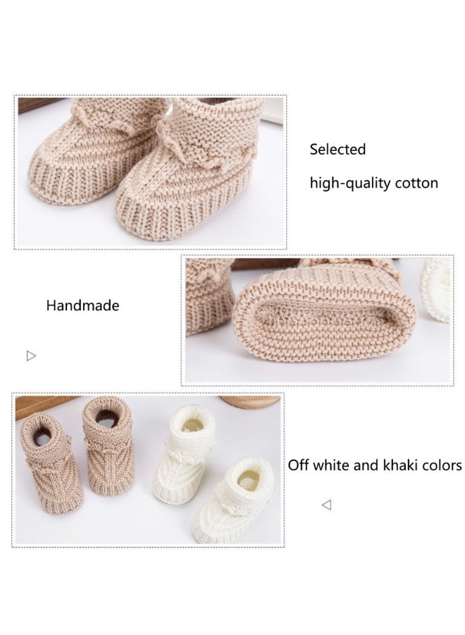 Handmade Knitted Cotton Baby Booties for Newborns, Khaki - Image 5